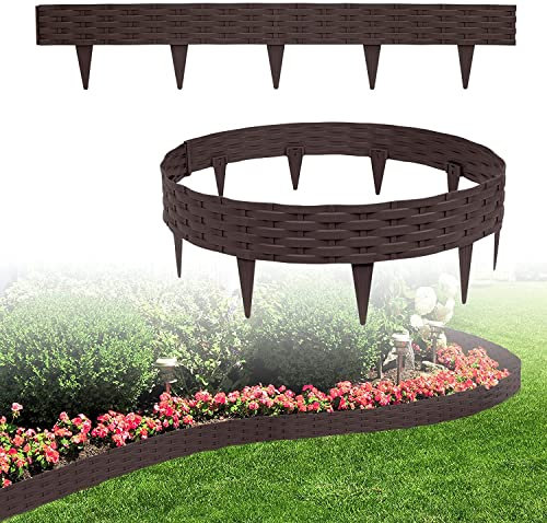 LARS360 Lot de 60 bordures de pelouse 60 m avec 60 éléments de 100 cm - Plastique pliable - Design rotin - Bordure de parterre - Bordure de pelouse - Palissade de jardin - Marron