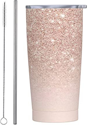 ANGYANG Rose Gold Faux Glitter Pink 20 Oz Vacuum Travel Mug Insulated Water Bottles Stainless Steel Tumbler Coffee Cup with Lid
