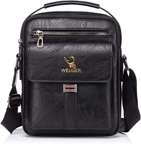 Hjkiopc Umhängetasche Herren Schultertasch Crossbody Handytasche Messenger Bag Herrentasche Shulder Bag Leder Brusttasche (B-Schwarz)