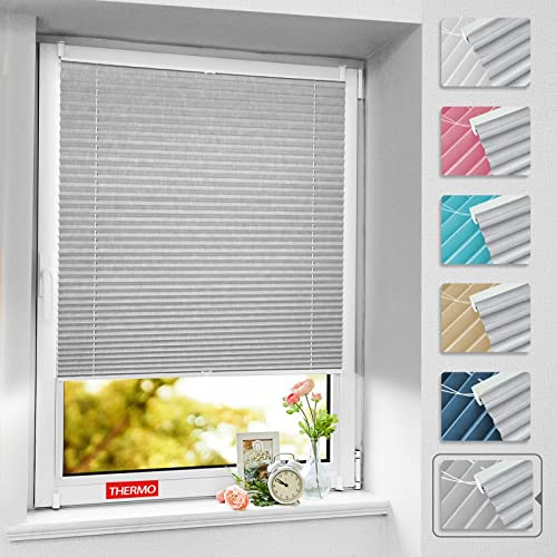 BelleMax Plissee ohne Bohren verdunkelung, Thermo Plisseerollo Klemmfix, Hellgrau 80x100cm(BxH), Verdunklungsplissee 100% lichtundurchlässig für Fenster, Blickdicht Sichtschutz Sonnenschutz