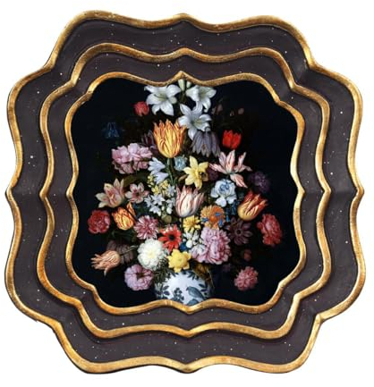 PARAFAYER Vintage-kleiner Bilderrahmen, 10x10 cm, antiker verzierter Bilderrahmen mit Goldlinienmuster, Wandhalterung und Tischplatte, Kunstgalerie (lila und goldfarben, 10x10 cm)