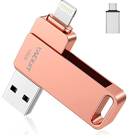128 GB USB Stick für iPhone Apple Zertifizierter Lightning,Vackiit USB C Stick USB 3.0 Foto Stick, Speichererweiterung Stick für iPhone,iPad,iOS,OTG Android Handy,PC mit MFI Lightning,USB 3.0,Type C