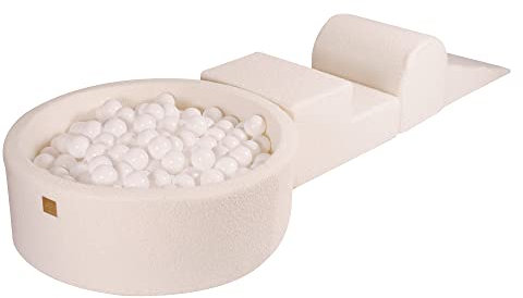 MEOWBABY Piscine à Balles et Parcours Motricité Enfant - Parcours motricité bébé avec 200 balles - Aire de Jeux bébé idéal pour développement Moteur et sensoriel, Blanc: Blanc