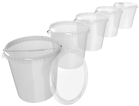 FixedByU 5 cubos con tapa, 30 litros, fabricados en Alemania, aptos para alimentos, estables, herméticos, para almacenamiento de alimentos, material de oficina, habitación infantil, hogar, taller y