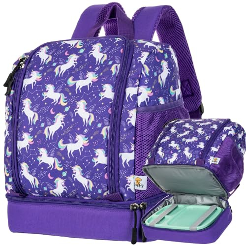 Knuffig - Kinderrucksack - Toniebox Tasche - Kindergartenrucksack mit isoliertem Lunchbox-Fach - extra viel Platz bis zu 30 Tonies (Einhorn lila)