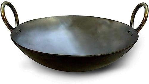 Catermax Indian 10 12 14 Size Iron Deep Frying Pan Kadhai Kadai Cooking & Frying Kitchen Tools Wok (14 Inch)