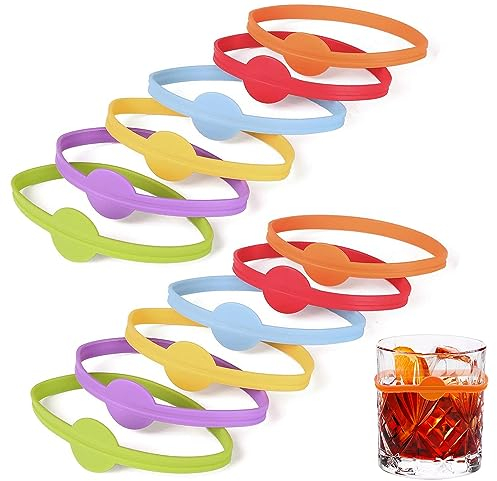 Lonimia Silikon Glasmarkierer, 12 Stück Glasmarker Glas Markierung, Wiederverwendbare, Wendbare Glasmarker Silikon Bunte Weinglas Marker für Weinglas, Tassen, Trinkglas.
