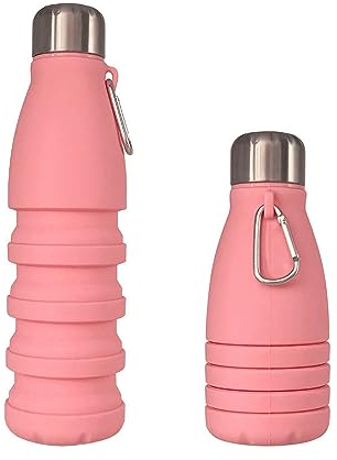 YverLand Botella de agua cónica plegable de 550 ml para adulto, con tapón de acero inoxidable. Cantimplora deportiva infantil, niños y niñas para fútbol o baloncesto (Rosa)