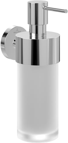 Villeroy & Boch Elements - Tender Seifenspender, Seifenspender Bad für Wandmontage, Seifenspender aus satiniertem Glas mit Halterung aus Zink, Füllmenge 230ml, Chrom