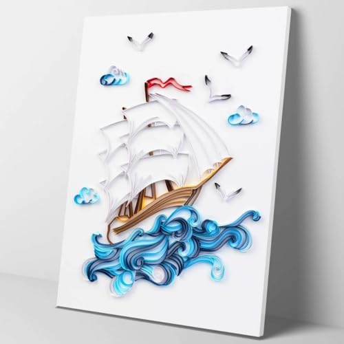 Quilling Set Streifen Schönes Segelschiff 40x50 cm - Bilderset Quilling, DIY für Kinder und Erwachsene, Bilder aus farbigen Papierstreifen, einfach zu gestalten