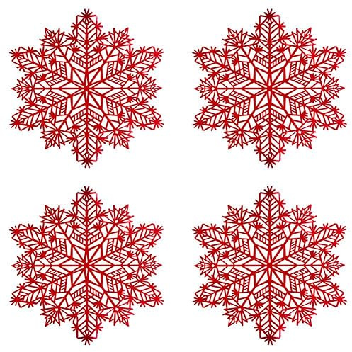 Qezodsx Sets de Table Sous Assiette en Forme de Flocon de Neige Rouge pour Noël, Vacances, Mariage, Décoration Facile à Utiliser