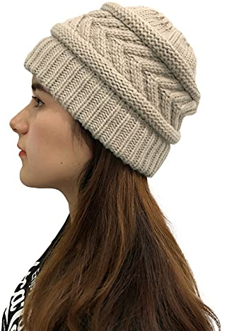 AMhomely Beanies Mütze für Damen und Herren, gestrickte Wintermütze, Mütze mit grob gestrickten Beanies, dehnbar, lässig, gestrickt, dick, warm, flach, winddicht, warm, Beanie, Totenkopfmütze, 01