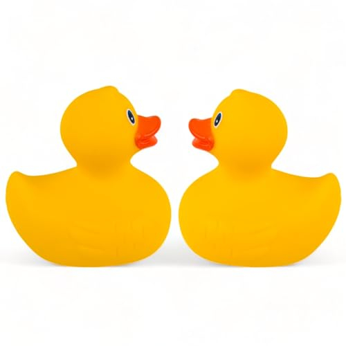 MIJOMA 2er Set Badeenten Badewannenspielzeug, Handbemalt & Latexfrei, Perfekt für Partys, Geburtstage, Weihnachten, Baby-Partys & Mehr – Tolle Badezimmerdekoration, 8 cm Hoch (Gelbe Quietsche-Enten)