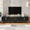 Merax Hochglanz TV Schrank mit Goldakzenten und Gravurtextur-Tür - Perfekte Aufbewahrungslösung für das Wohnzimmer mit Eleganz, Luxus und Funktionalität vereint - Schwarz