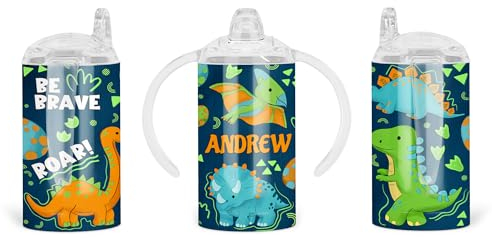 Personalised Baby Sippy Cup - Stainless Steel Double Wall Cup for Kids - Insulated 350ml Sippy Cup (Dinosaur)