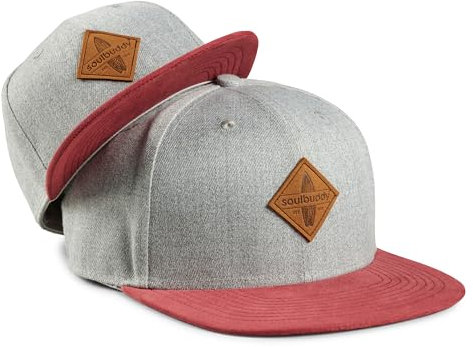 Soulbuddy Cap Herren Cap Kinder – 2er-Set Familien Outfit Set – Vatertagsgeschenk für Papa – Geschenke zum Vatertag – Papa Geschenk – Grau-Rot – One Size und Kids S