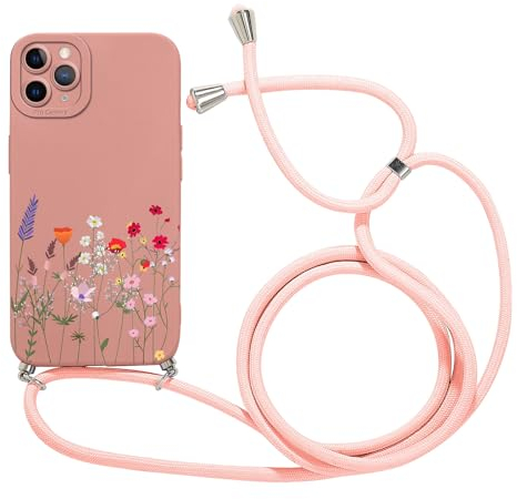 Foonary Handykette Handyhülle für Apple iPhone 11 Pro 5,8, Aesthetic Muster Hülle mit Band Kette Case, Silikon Schutzhülle Necklace Cover mit Schnur Kordel zum Umhängen für iPhone 11 Pro, Blumen07