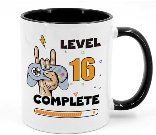 Tarklanda 16. Geburtstag Tasse, Geschenk für 16 Jahre alt Teenager Kaffeetasse Gaming Gamer Zocker Tasse Geburtstagsgeschenk, Geschenkidee für Junge Mädchen Geburtstag (Schwarz)