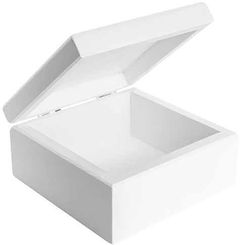 Creative DECO Caja de Madera Pequeña con Tapa Blanca | Caja de Recuerdos para Niño | Caja de Regalo para Joyería | 10x10x5 cm (+/-0,5cm) | Pintada en Blanco | Perfecta para Decoupage Decoración