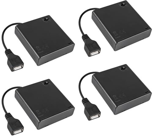 4PCS 4 Slots AA Battery Holder AA Battery Box 6V AA Battery Case USB Power Port with Cover ON/Off Switch USB Female Socket for Battery Building Block Led Light Kit