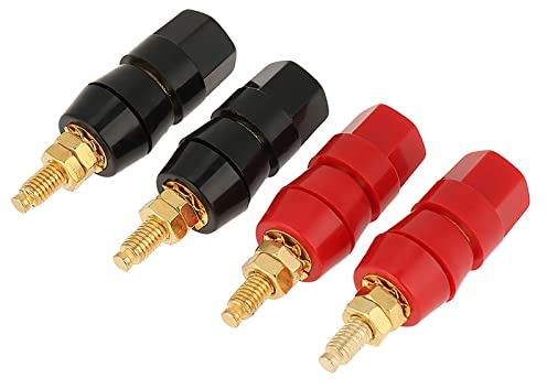 4 Stück Lautsprecher Klemmpfosten, 4 Stück Schwarze und Rote Schnellverbindungs Audio Klemmen Klemmpfosten Bananenstecker Klinken Adapter Anschluss für Verstärker, Audio, Soundkonsole, Mikrofon