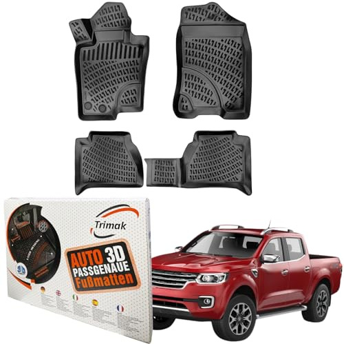 Trimak Passgenau 3D Fussmatten Auto Kompatibel mit Renault Alaskan ab 2017 Auto Zubehör 1. und 2. Reihe Gummimatten Autos TPE Allwetter Geruchlos rutschfest Vorne & Hinten Schwarz