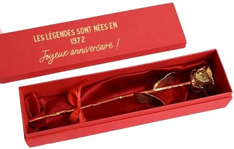 CADEAUX.COM - Rose en Or Et Son Écrin Personnalisé Message Générique Femme Née en 1972 Personnalisé - Message Personnalisable - Cadeau Anniversaire Femme - Cadeau Femme - Cadeau Année 1972