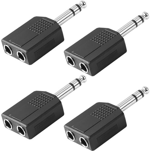 Greluma 4PCS Adattatore splitter stereo maschio da 6,35 mm (1/4) a femmina da 2x6,35 mm (1/4), doppio adattatore jack TRS da 6,35 mm, splitter per cavo audio a Y per amplificatore per altoparlanti