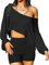 Navneet Women Off The Shoulder Tops Workout One Shoulder Top Sports Oversized T Shirts Long Sleeve Crop Top Going Out Basic Black M