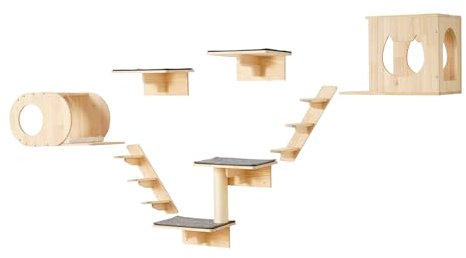 VEVOR Étagères Murales pour Chat, Lot de 7, Ensemble de Meubles Muraux avec Plateformes à Sauter, Charge 18,14 kg, Étagère Flottante d'escalade, Perchoirs Nids pour Chat pour Dormir, Jouer, Grimper
