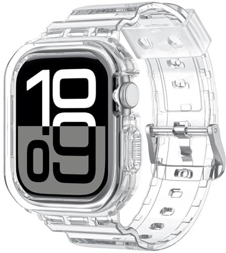 Miimall Correa de Reloj con Funda para Apple Watch 10 46MM,Material TPU,Band Suave y Resistente,Funda Resistente al Polvo y al Aguapara,Band de reloj con Carcase pare Apple Watch 10 46MM,Transparente
