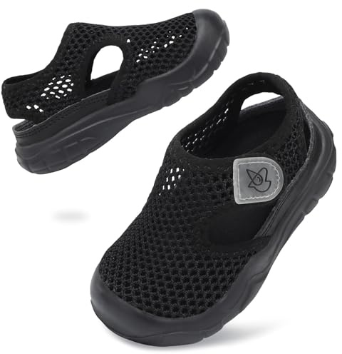 JIASUQI Toddler Sandals Boys Girls Wid Barefoot Water Sandals Kid Lightweight Water Shoes for Beach Swim(Black 18, UK Size 4)
