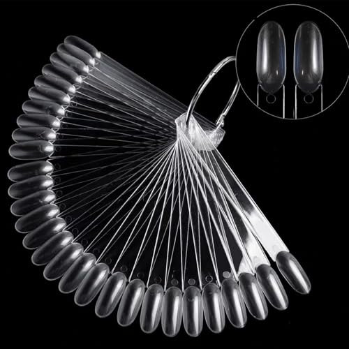 100 Pcs Nail Colour Display Tips, Clear Nail Swatch Sticks, Practice Nails, Nail Swatch, Salon Nail Samples Sticks for Gel Polish, Practice, Tips & Designs (Round Shape)