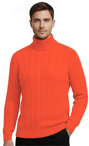 janisramone® Mens High Polo Roll Neck Jumper, Long Sleeve Cable Knitted Pullover Winter Jumpers for Men UK, Casual Turtle Neck Sweaters