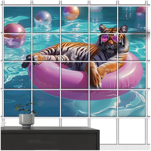 FoLIESEN Tile Stickers - Decorative Picture for Bathroom, Kitchen, Bathroom - Decoration Tile Picture Self-Adhesive - Summer Vibes, Tile - Picture (W x H): 20 x 25 cm - 80 x 50 cm / 8 Pieces