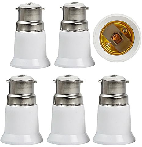 5PACK B22 to E27 Light Bulb Converter,Bayonet to Screw Bulb Adaptor,Light Bulb Lamp Holder Socket Converter Bayonet Socket Adapter,BC to ES Lamp Base Adapter for Incandescent, LED, CFL Bulbs