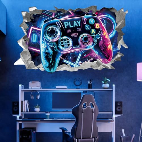 Srvauyea 3D Wandtattoo Gamer, Junge Gamer Wandaufkleber, Videospiel Gaming Zimmer Controller Wandsticker, Bunte Gamer Poster, Gaming Controller Videospiel Wandsticker für Spielzimmer und Schlafzimmer