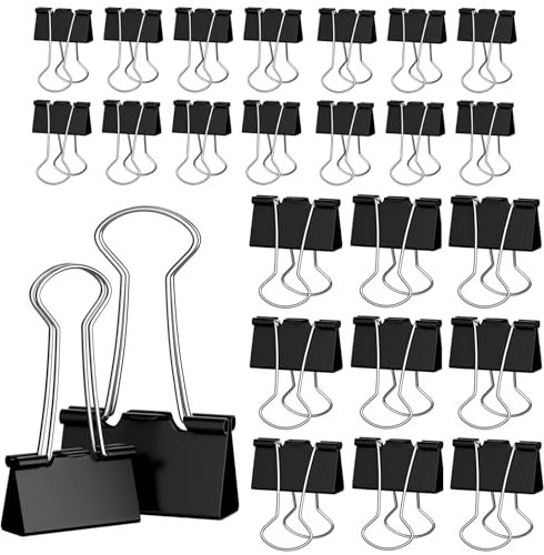 Foldback - 100 graffette, clip per rilegatura nere, mollette di carta stabili e riutilizzabili, in metallo, piccole mollette pieghevoli per cancelleria, carta, forniture per ufficio