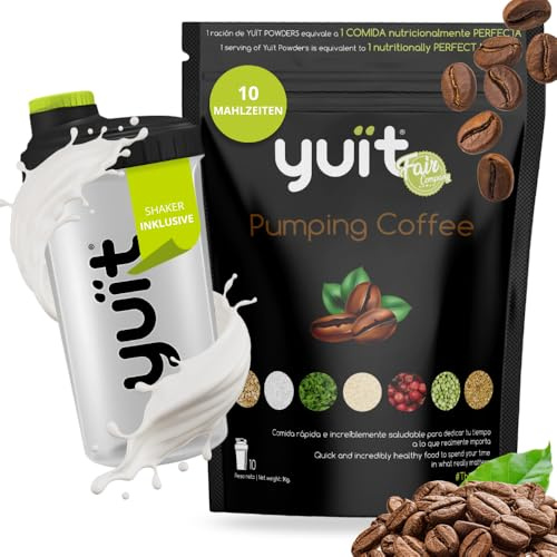 YUÏT - Substitut de repas - Shake protéiné - 35g de protéines en poudre + Probiotiques - Aliment 100% naturel - Shake diététique rassasiant - Supplément vitamines, minéraux -(Coffee- 1kg + SHAKER)