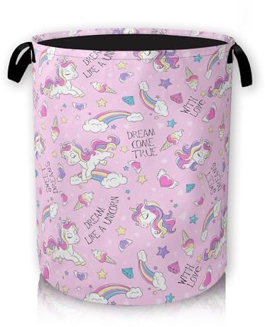 Laundry Basket, Dirty Clothes Basket, Foldable Waterproof Oxford Cloth Storage Basket for Bedroom, Bathroom, Clothes,Large Storage Basket Home Decoration 66L(Unicorn)