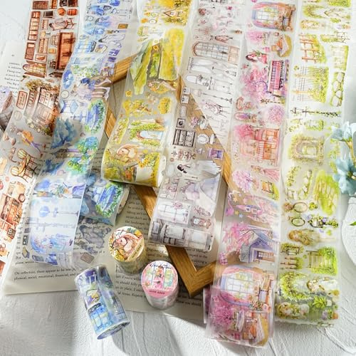 Arpaper Scrapbooking Stickers für Bullet Journaling,6 Rolls Scrapbook PET Tape Sticker Accessories für Journaling Zubehör,Collagenkalender und Fotorahmen(Good Times)