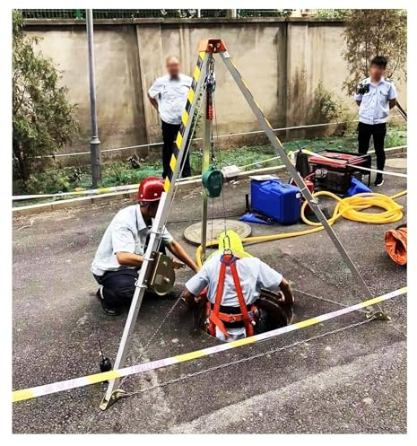 GFHOOZ Emergency Rescue Tripod with Winch & Fall Protection Device, Hoist Tripod System For Confined Space/Sewer/Underground Pipe, And Tunnel, Retractable Aluminum Lifting Equip