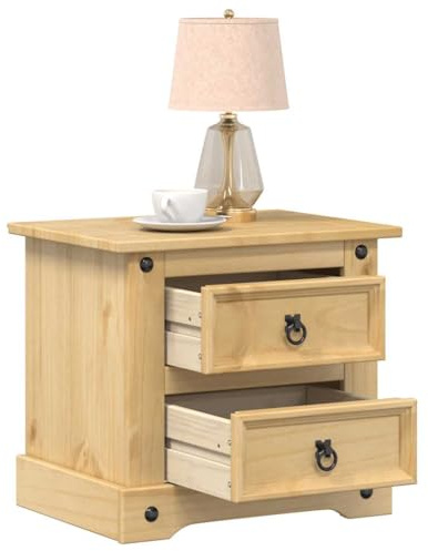 Nachttisch Corona 53x39x47 cm, Massivholz Kiefer Honigwachs-Finish, 2 Schubladen, Schlafzimmer Beistelltisch, Stabiler Nachtschrank, langlebig