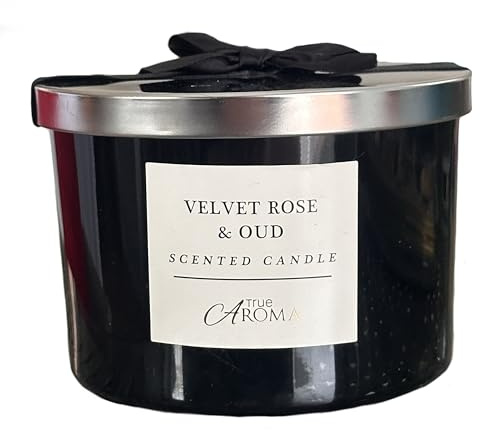 Velvet Rose & Oud Luxury Scented Candle – 3 Wick Glass Jar Candle for Home Ambience – Rich Floral & Oud Fragrance