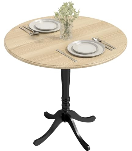 HOMCOM Table à Manger Ronde pour 4 Personnes Ø 80 cm Bois Naturel et Noir | Table de Cuisine, Piétement en Acier, Style Moderne