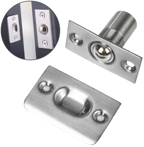 Stainless Steel Adjustable Roller Ball Door Catch, Spring Loaded Latch Set for Closet for French Swinging Doors, Internal Mortice Lock with Strike Plate