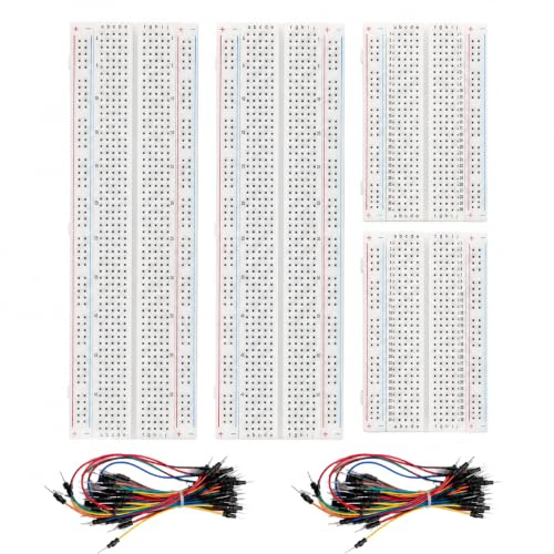 Breadboard Kit with 2 Pcs 830 Tie-Point Solderless Bread Boards, 2 Pcs 400 Tie-Point Protoboards and 126 Pcs Flexible Jumper Wires for Arduino, Raspberry Pi, STEM Electronics Projects