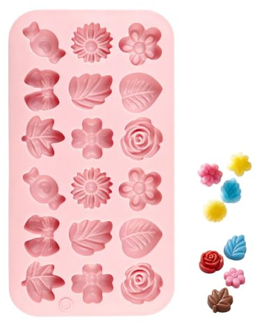 Chocolate Moulds 18 Cavity Silicone Mould, Easy Release Mould | Novelty Ice Cube Tray with Flower Leaf Sweet Bow Shapes, Food Grade Easy Release Mould (Flowers & Plants).