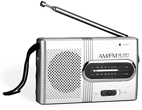 OcioDual Mini Tragbares Radio 2 Band FM/AM mit Kopfhöreranschluss Klein Transistor BC-R21 Taschenradio Grau