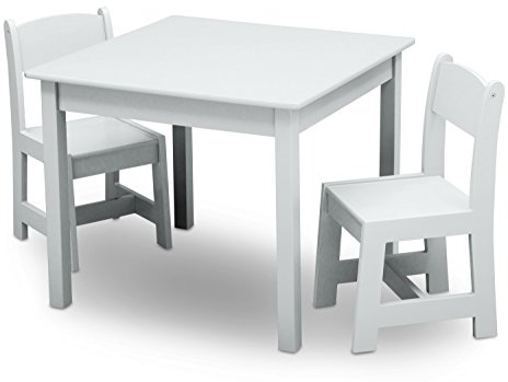 Delta Children MySize Kids Wood Table and Chair Set (2 Chairs Included) - Ideal for Arts & Crafts, Snack Time, & More - Greenguard Gold Certified, Bianca White, 3 Piece Set